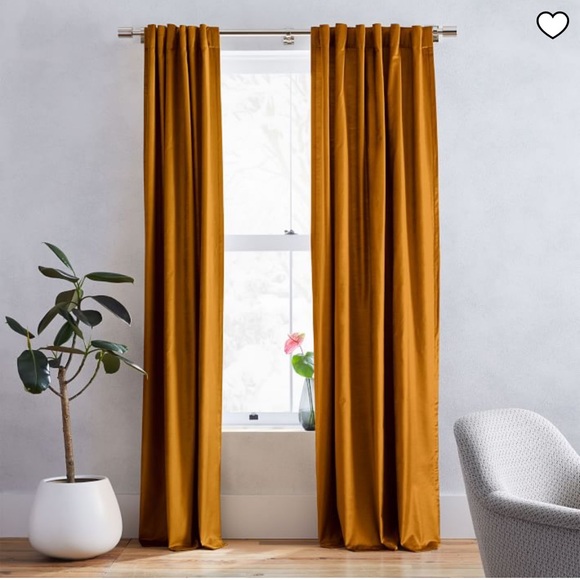 West Elm Luster Velvet Curtains Golden Oak Set of 2 48x96 - Picture 1 of 8